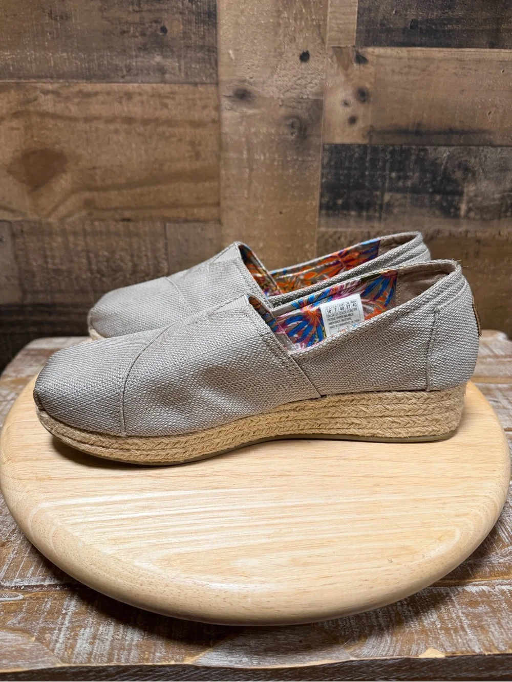 BOBS by Skechers Memory Foam Espadrille Slip-On Shoes Women’s Size 10 Taupe